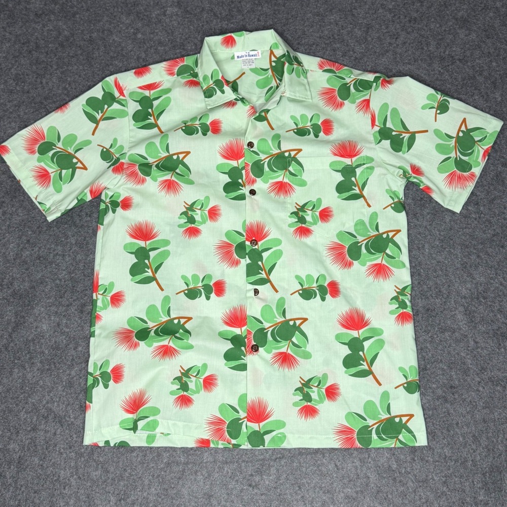 Vintage‎ Made in Hawaii Mens Green Floral Aloha Shirt Single Stitch Medium